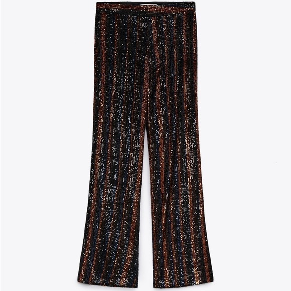 NWT Zara FLARED SEQUIN PANTS - Picture 1 of 4